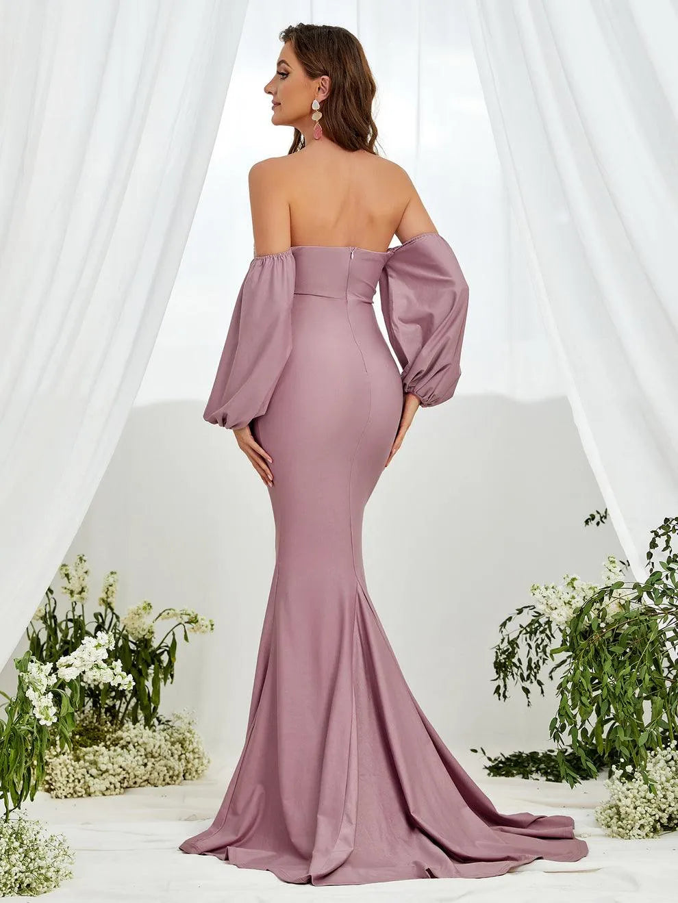 Additional product view of Off-Shoulder Knit Mermaid Long-Sleeve Maxi Maternity Evening Dress