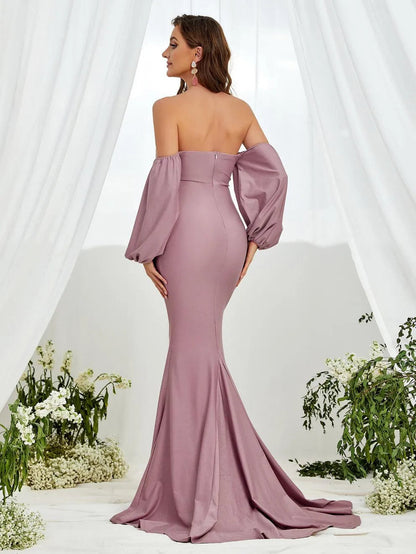 Additional product view of Off-Shoulder Knit Mermaid Long-Sleeve Maxi Maternity Evening Dress