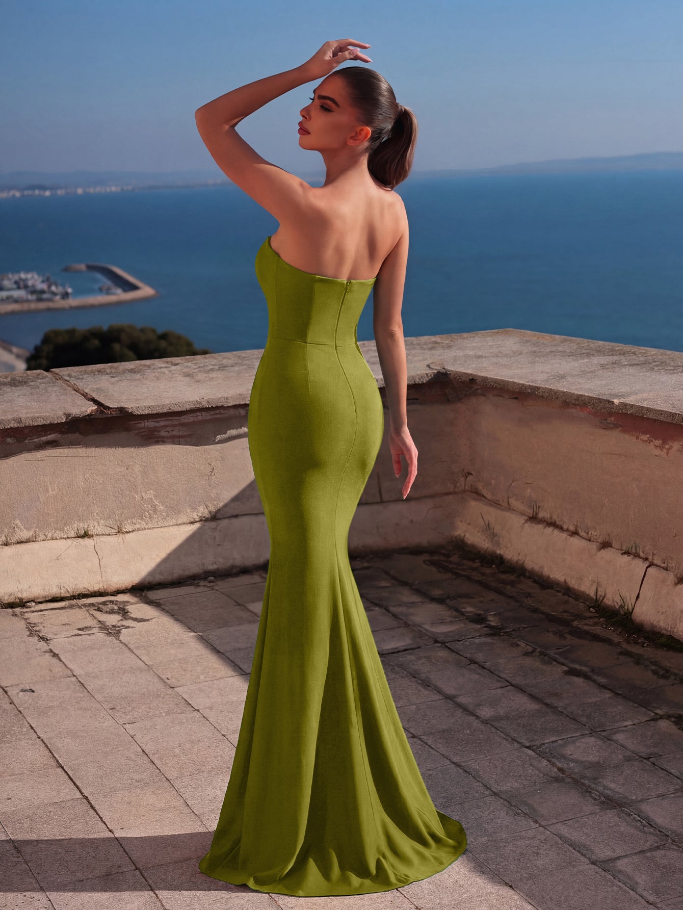 Additional product view of Mermaid Hem Strapless Knit Sleeveless Maxi Evening Gown