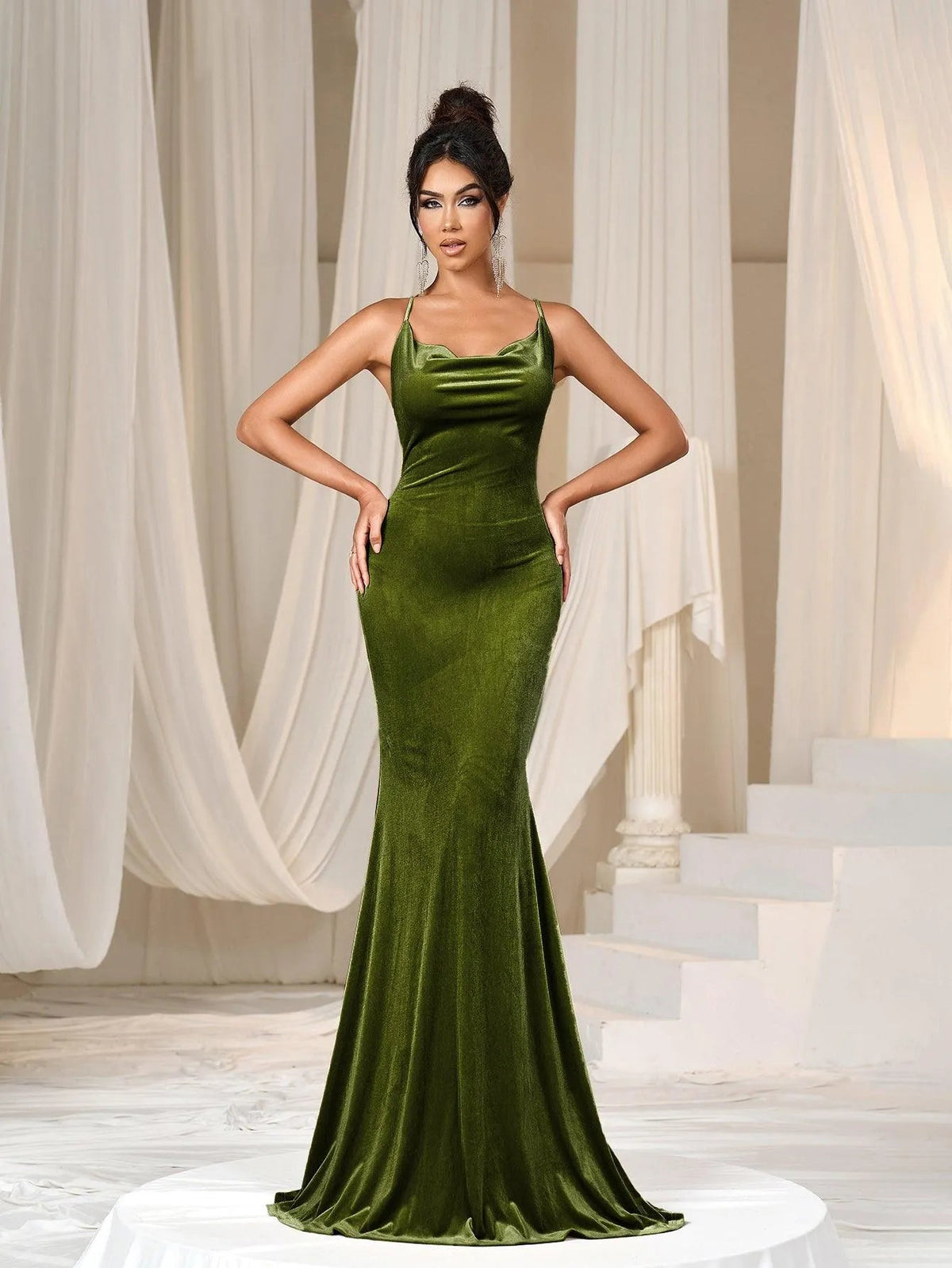 Additional product view of Cami Strap Velvet Backless Mermaid Sleeveless Evening Gown