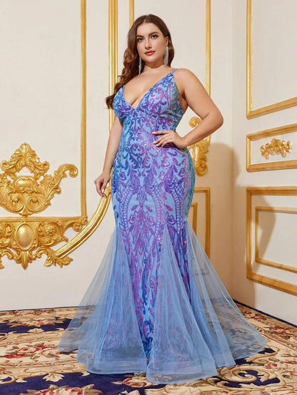 Plus Size Back Lace Up Sequin Mermaid Dress