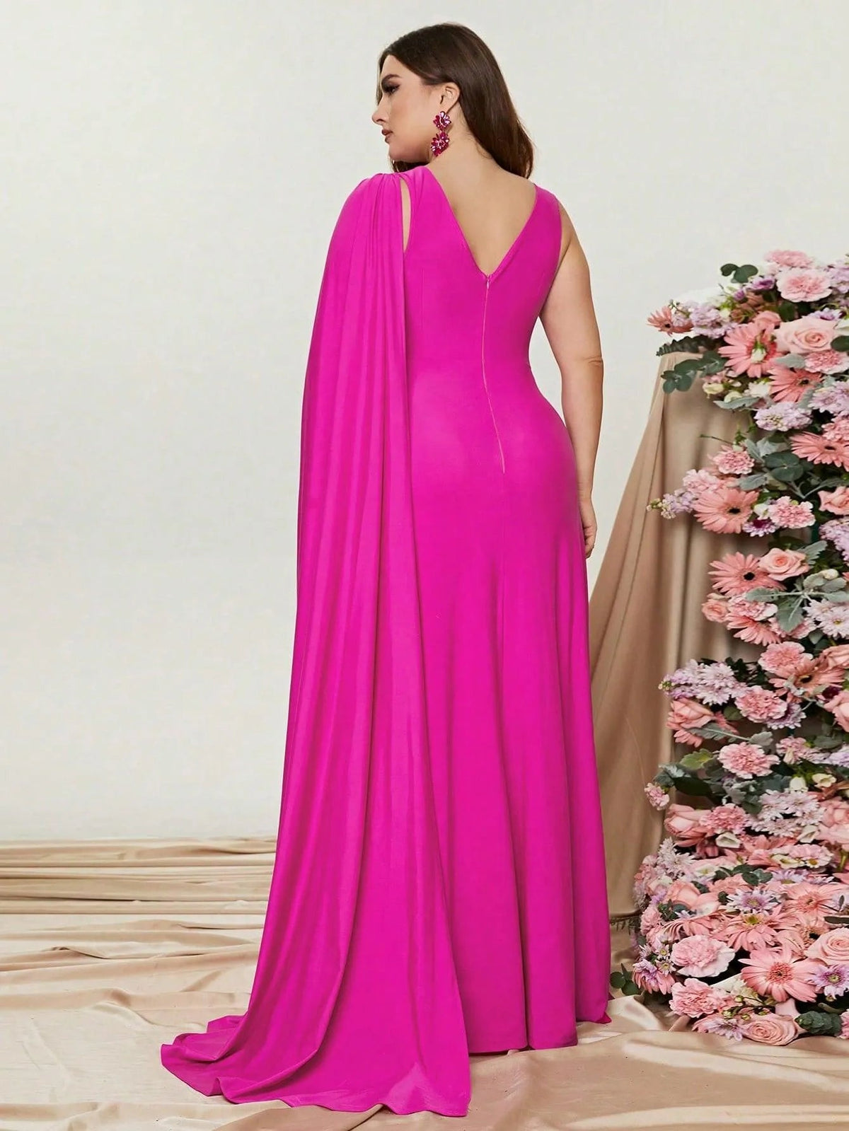 Plus Ruched Draped Side Split Party Dress Bridesmaids Dress