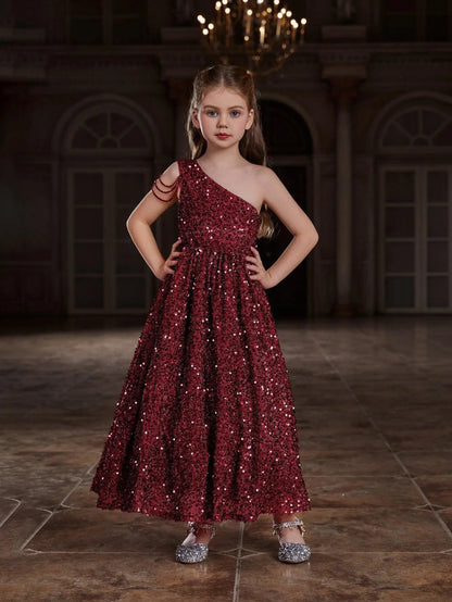 Tween Girls' One-Shoulder Chain Detail Sequin Party Dress — authorized product image 3