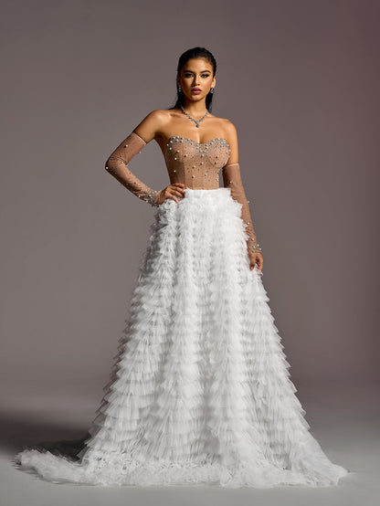 Sweetheart Rhinestone Long-Sleeve A-Line Wedding Gown — authorized product image 4