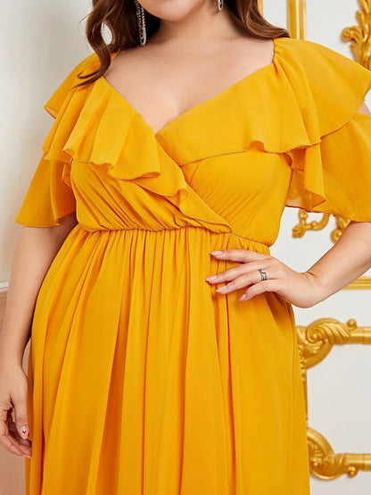 Plus Sweetheart Neck Ruffle Trim Chiffon A-Line Dress – view 5