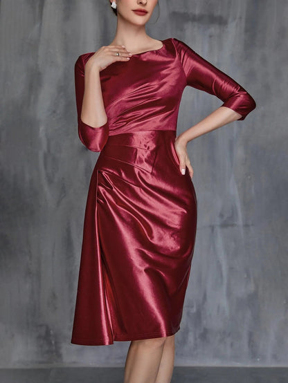 Women's Solid Ruched Wrap Front Satin Dress – view 6