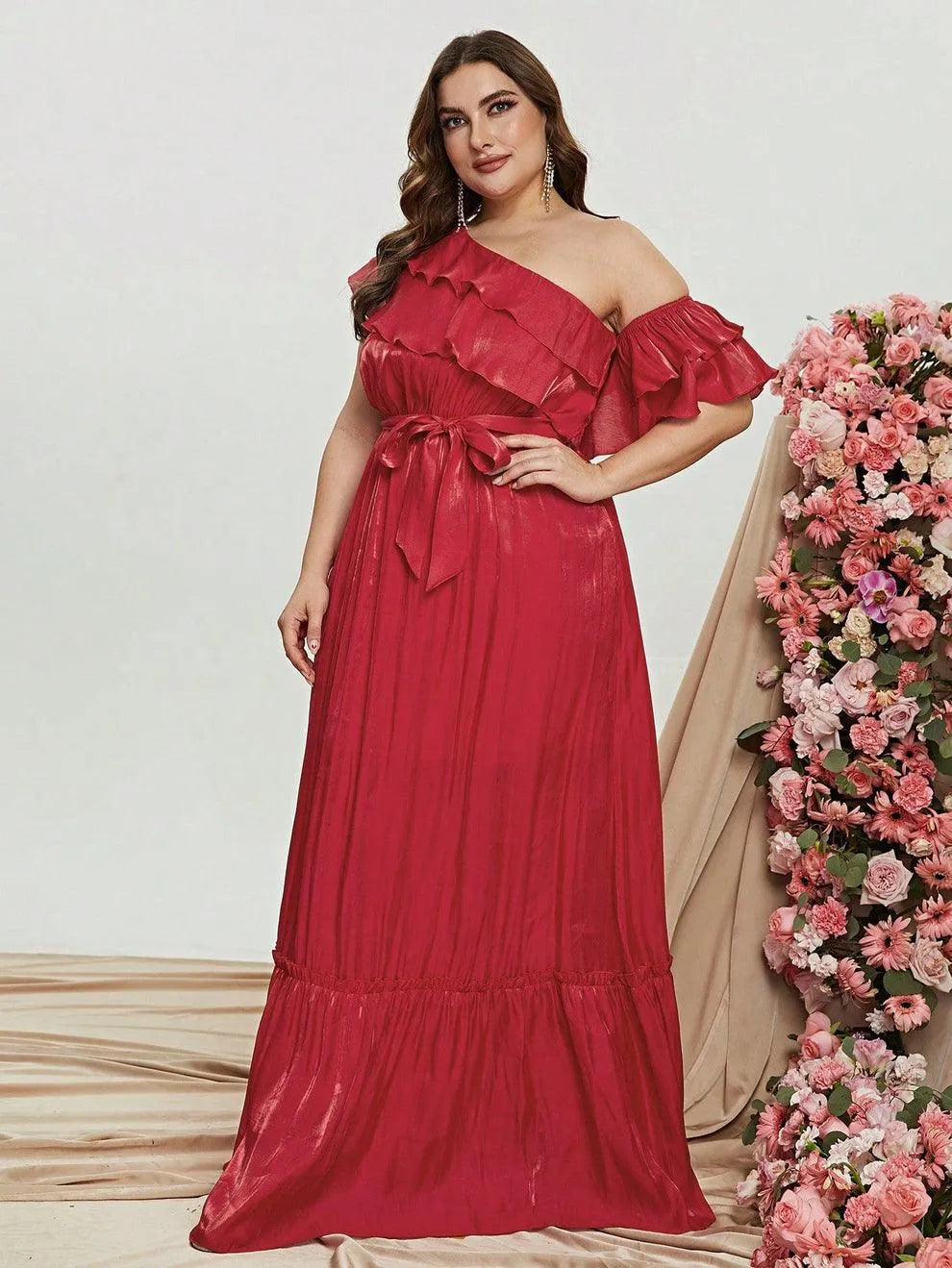 Additional product view of Asymmetrical Plus-Size One-Shoulder Chiffon Floral Maxi Formal Dress