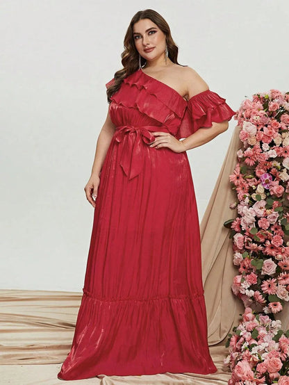 Additional product view of Asymmetrical Plus-Size One-Shoulder Chiffon Floral Maxi Formal Dress