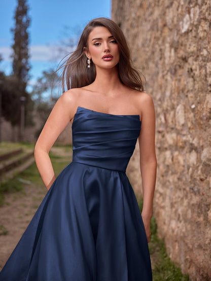 Additional view of Strapless Lace Satin Sleeveless A-Line Evening Gown