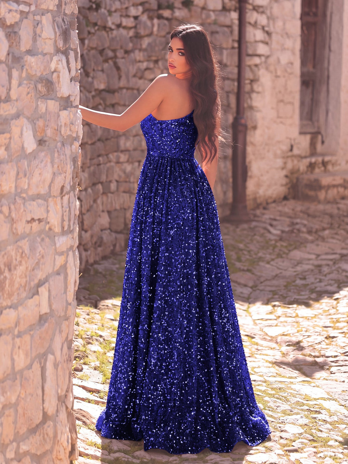 Elegant One Shoulder Sleeveless Sequin A Line Dresses