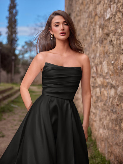 Additional view of Strapless Lace Satin Sleeveless A-Line Evening Gown