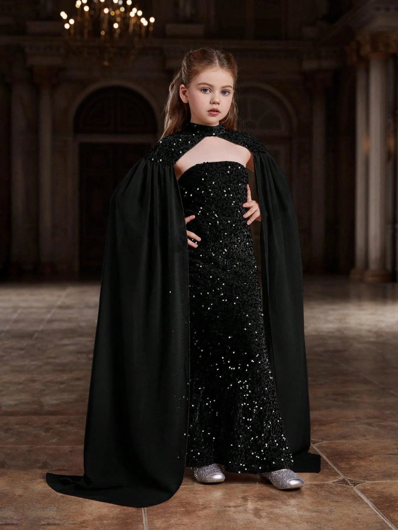 Additional product view of Strapless Sequin Mermaid Sleeveless Maxi Tween Girls' Party Dress