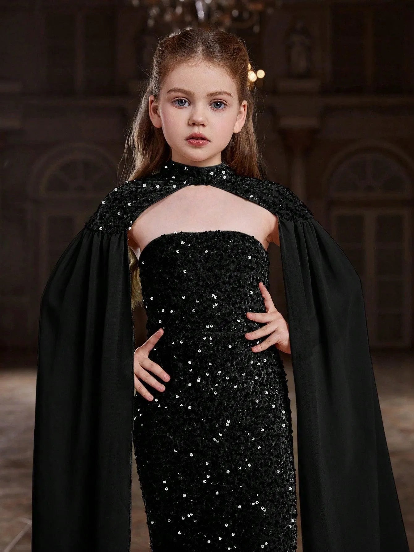 Additional product view of Strapless Sequin Mermaid Sleeveless Maxi Tween Girls' Party Dress