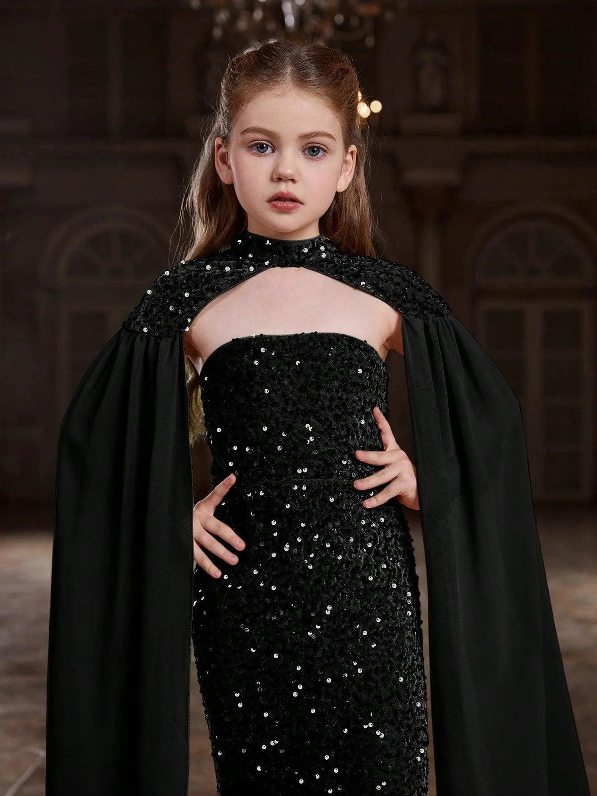 Additional product view of Strapless Sequin Mermaid Sleeveless Maxi Tween Girls' Party Dress