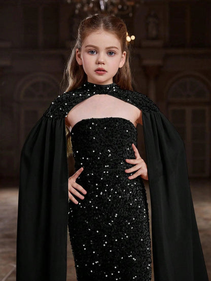 Additional product view of Strapless Sequin Mermaid Sleeveless Maxi Tween Girls' Party Dress