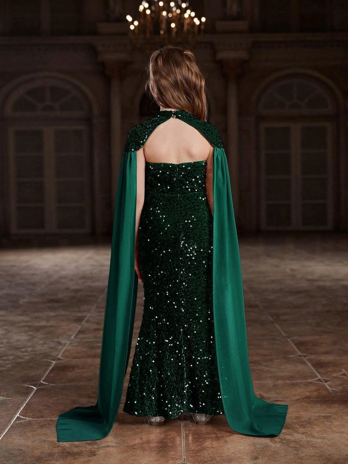 Additional product view of Strapless Sequin Mermaid Sleeveless Maxi Tween Girls' Party Dress