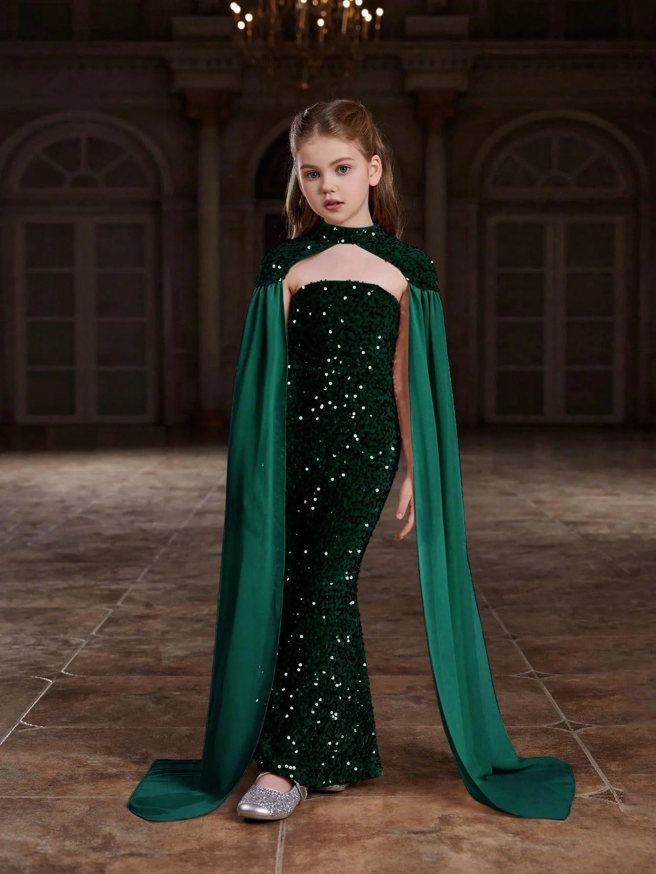 Additional product view of Strapless Sequin Mermaid Sleeveless Maxi Tween Girls' Party Dress