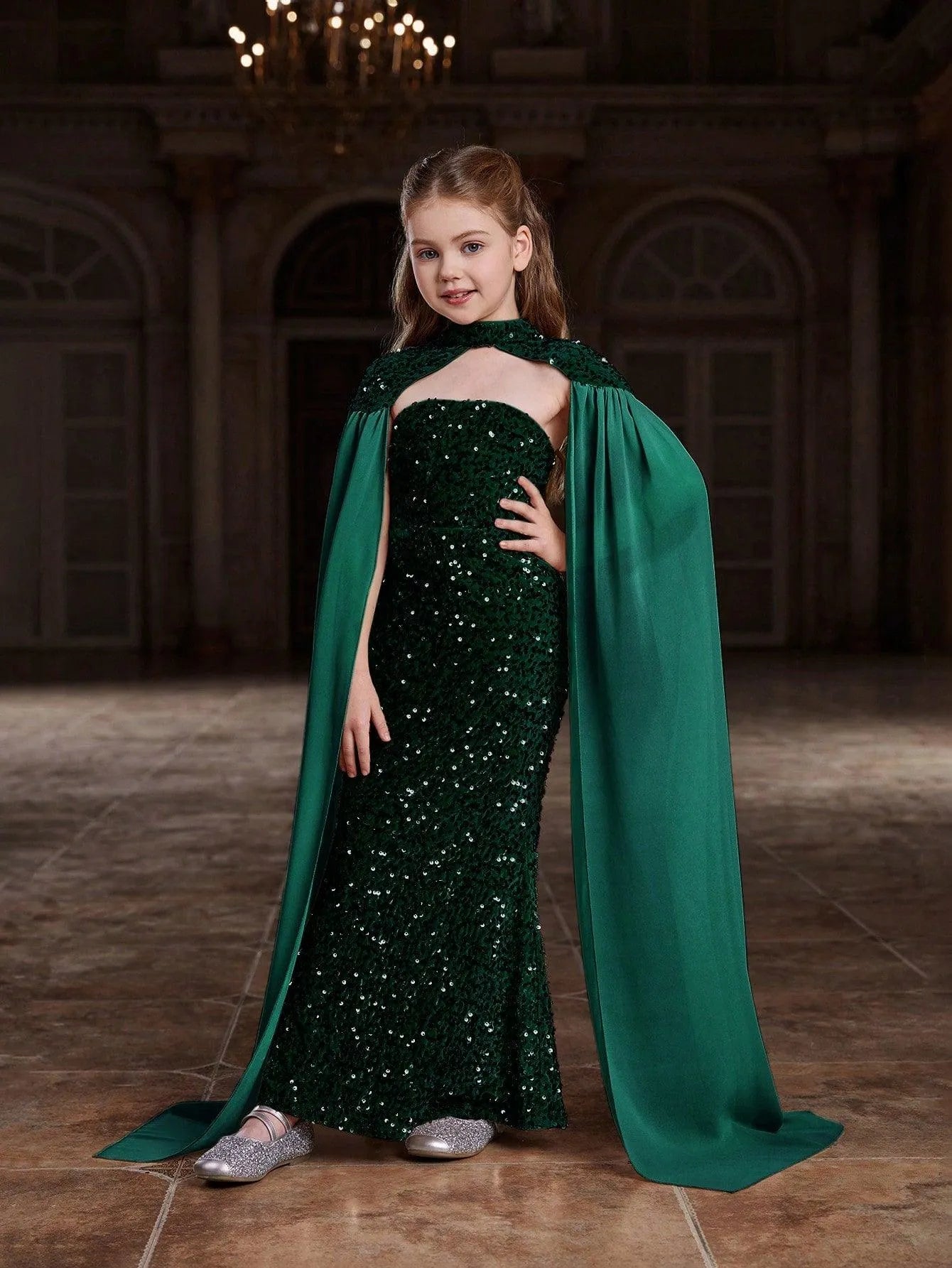 Additional product view of Strapless Sequin Mermaid Sleeveless Maxi Tween Girls' Party Dress