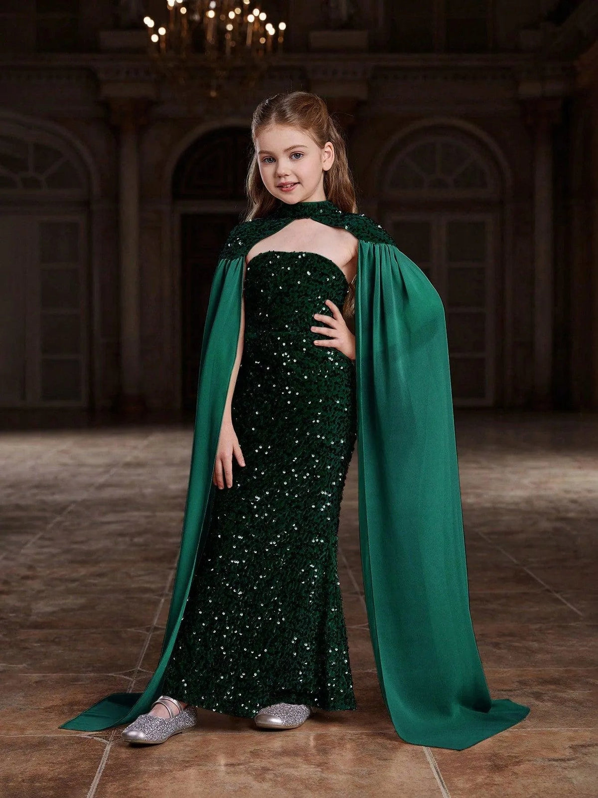 Additional product view of Strapless Sequin Mermaid Sleeveless Maxi Tween Girls' Party Dress
