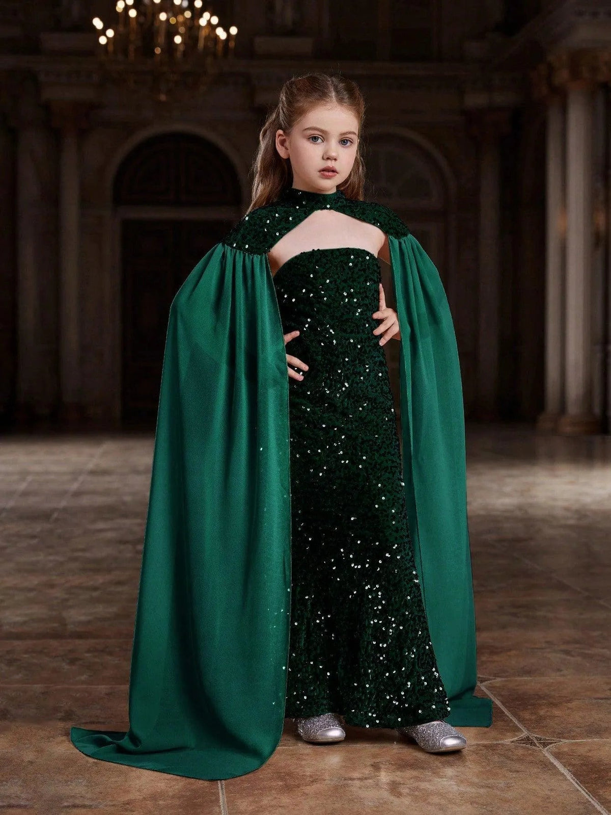 Additional product view of Strapless Sequin Mermaid Sleeveless Maxi Tween Girls' Party Dress