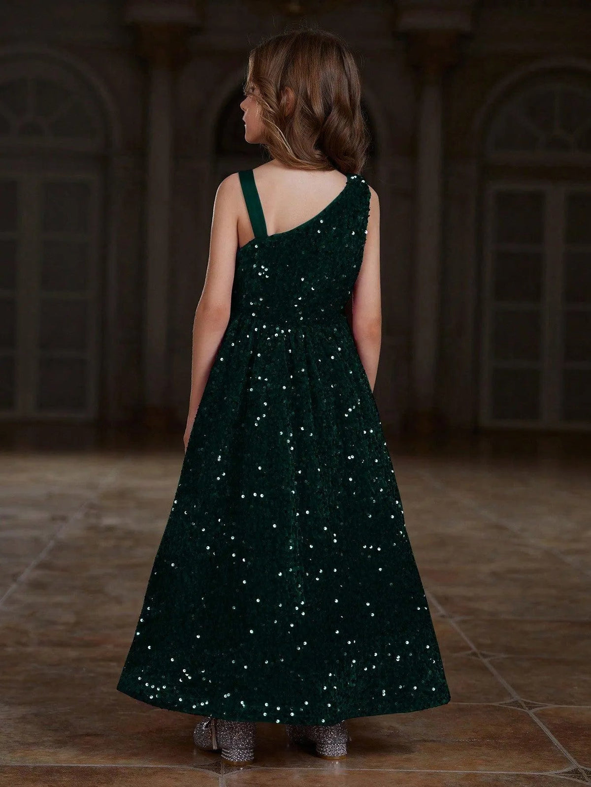 Additional product view of Asymmetrical Neckline Sequin A-Line Sleeveless Maxi Tween Girls' Party Dress