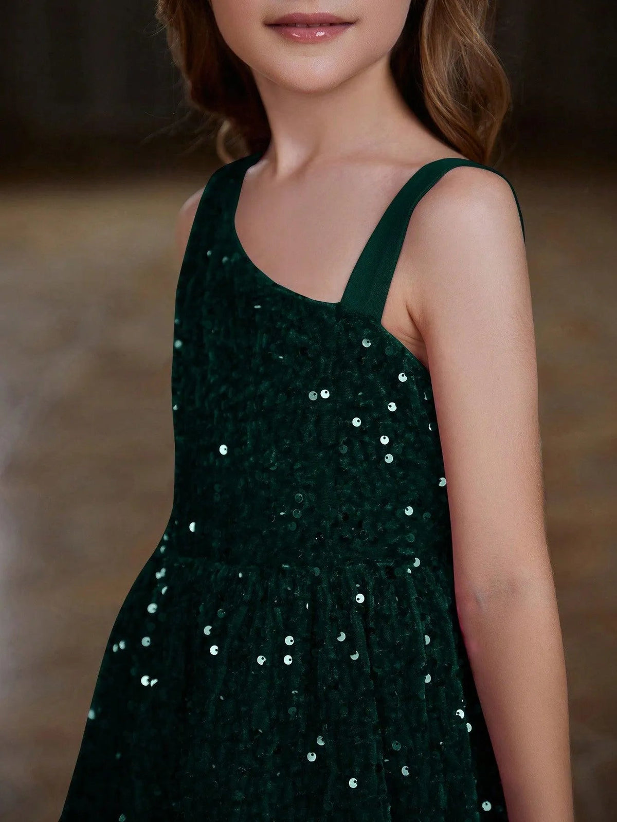 Additional product view of Asymmetrical Neckline Sequin A-Line Sleeveless Maxi Tween Girls' Party Dress