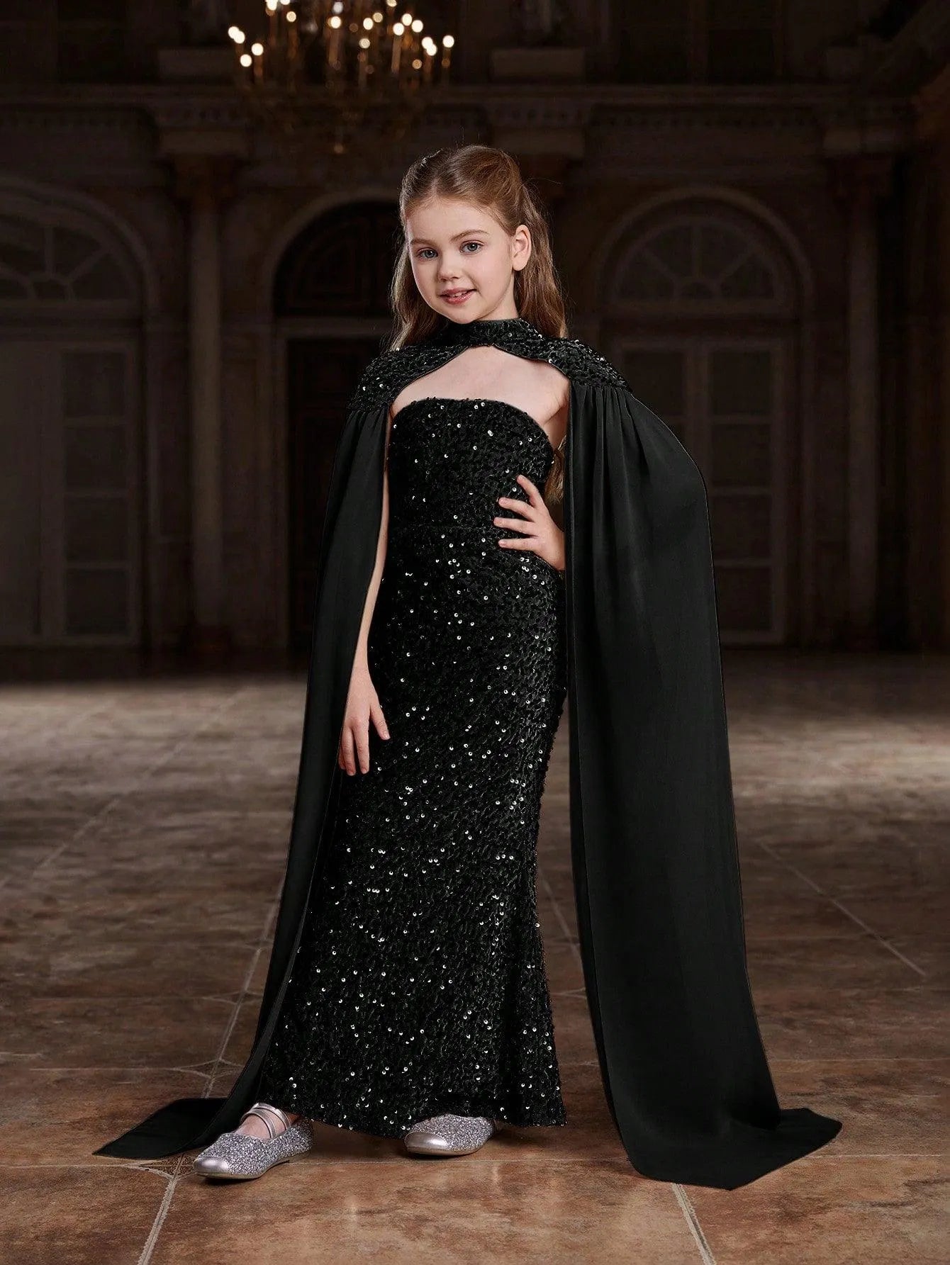 Additional product view of Strapless Sequin Mermaid Sleeveless Maxi Tween Girls' Party Dress