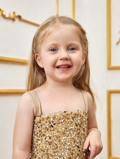 Young Girls' Sleeveless Mesh Overlay Sequin Mermaid Party Dress – view 14