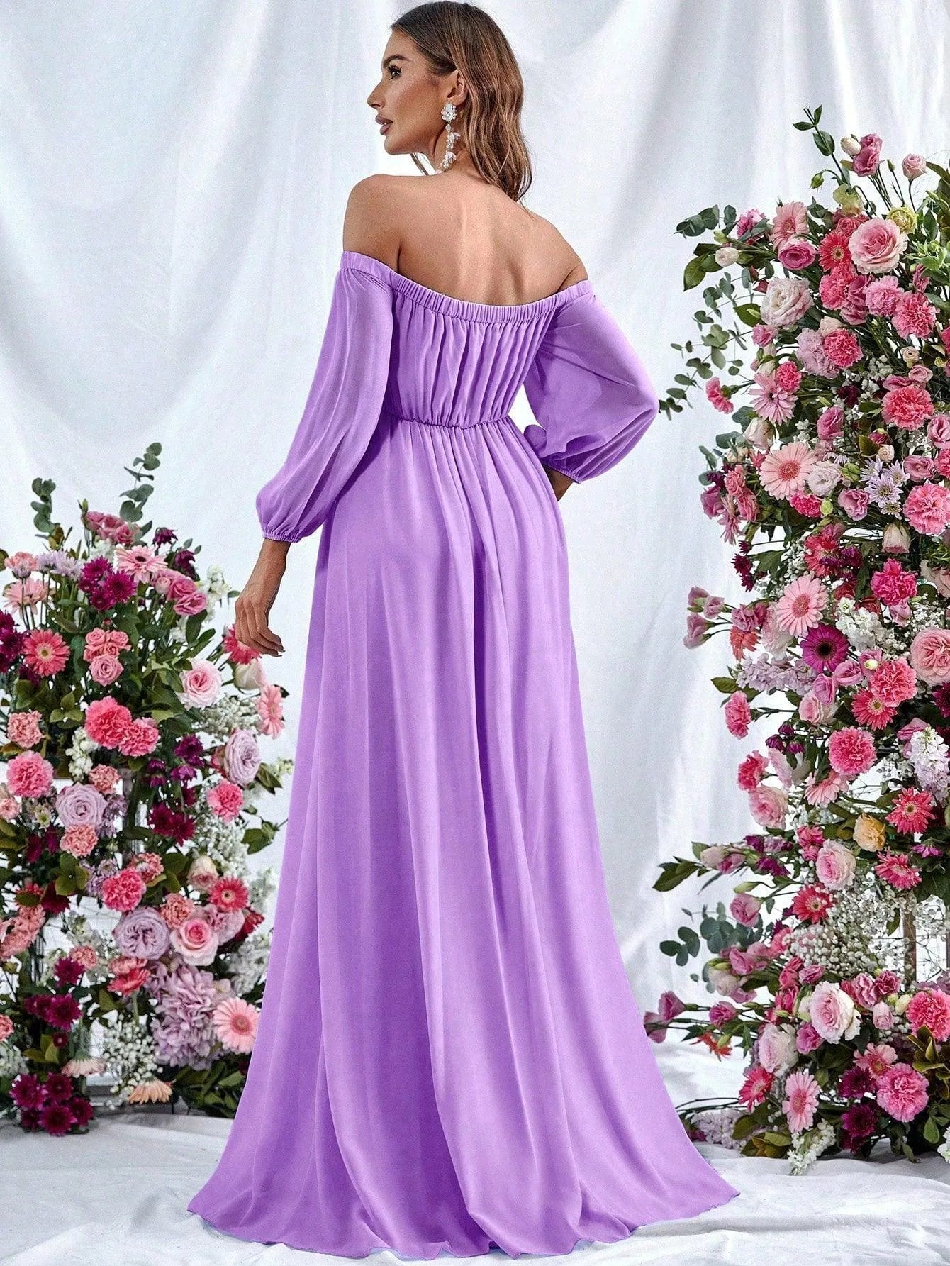 Additional product view of High-Slit Belted Off-Shoulder Chiffon A-Line Maxi Formal Dress