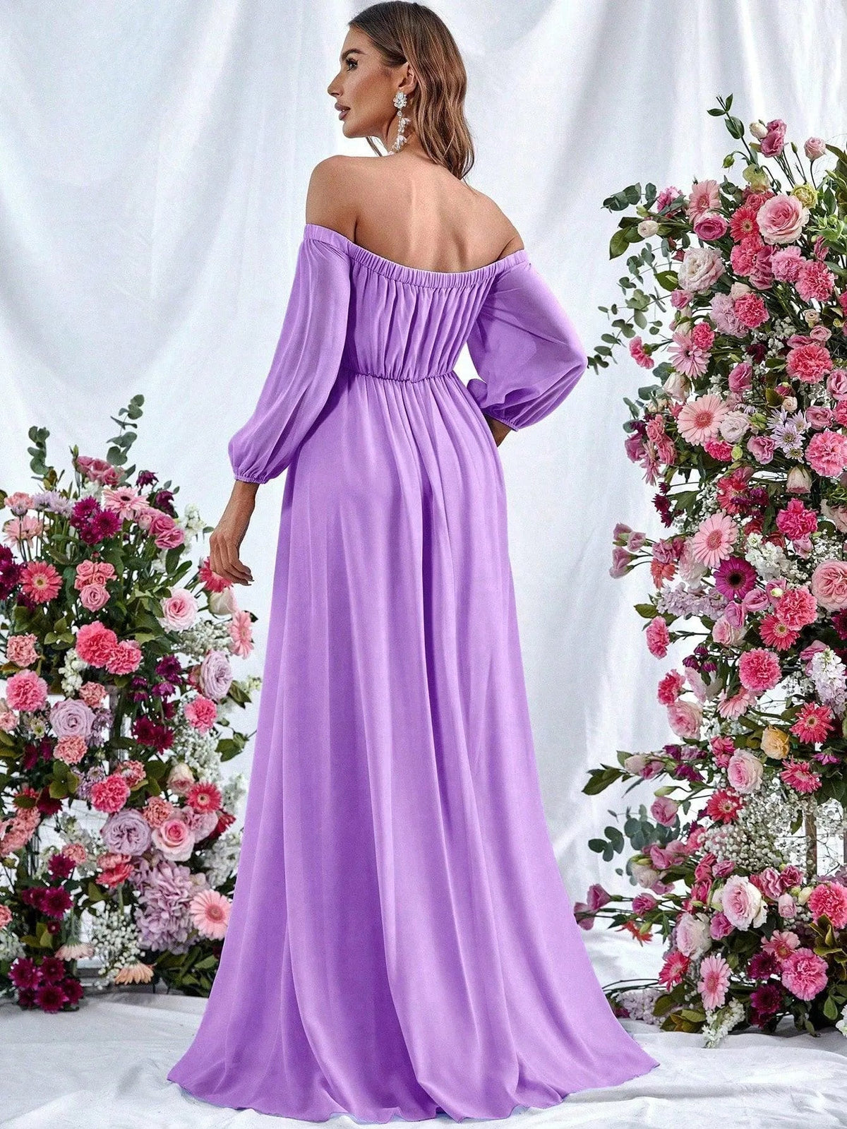 Additional product view of High-Slit Belted Off-Shoulder Chiffon A-Line Maxi Formal Dress