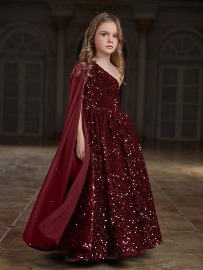 Tween Girls' One-Shoulder Draped Side Sequin A-Line Dress — authorized product image 13