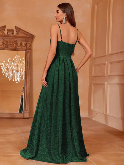 Additional product view of Cami Strap A-Line Sleeveless Maxi Evening Gown