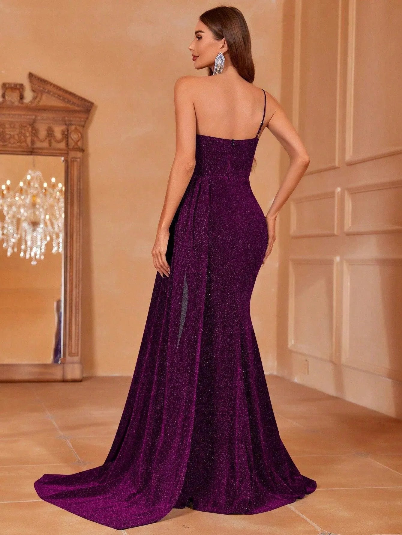 Additional product view of Draped Side High-Slit One-Shoulder Mermaid Sleeveless Evening Gown