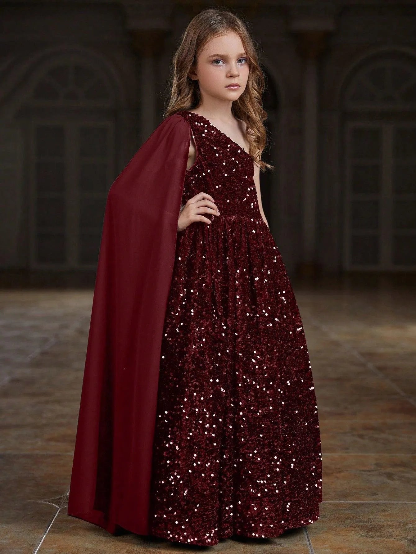 Tween Girls' One-Shoulder Draped Side Sequin A-Line Dress — authorized product image 16