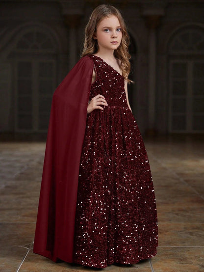 Tween Girls' One-Shoulder Draped Side Sequin A-Line Dress — authorized product image 16