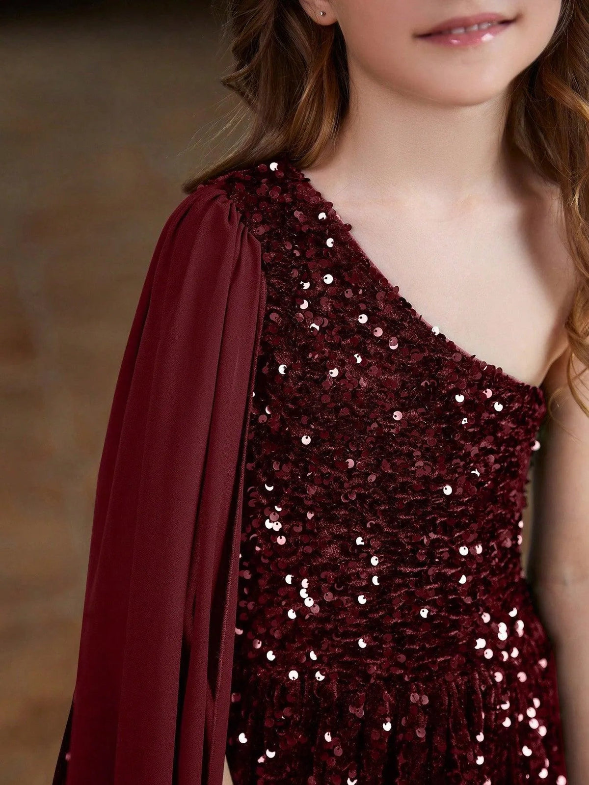 Tween Girls' One-Shoulder Draped Side Sequin A-Line Dress — authorized product image 18
