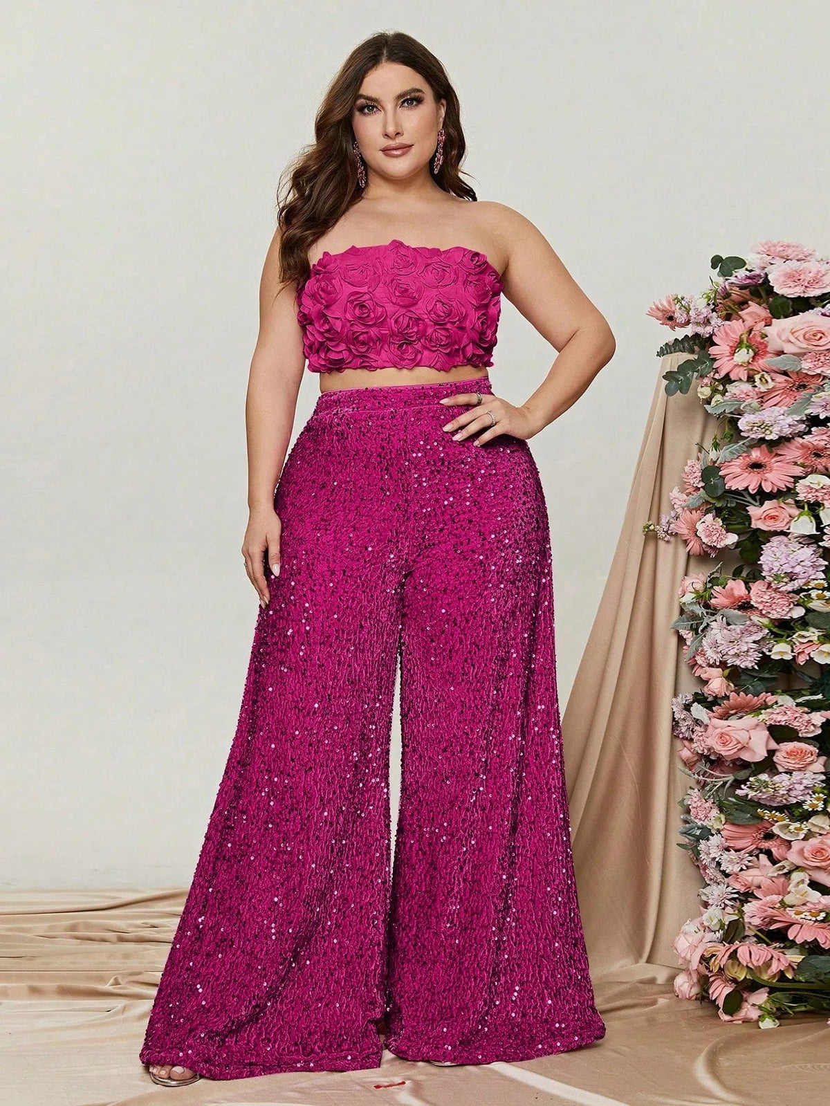 Additional product view of Plus-Size Strapless Sequin Women's Two-Piece Formal Set