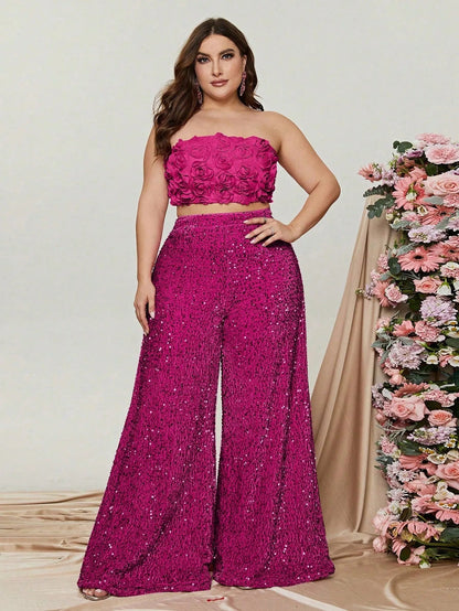Additional product view of Plus-Size Strapless Sequin Women's Two-Piece Formal Set