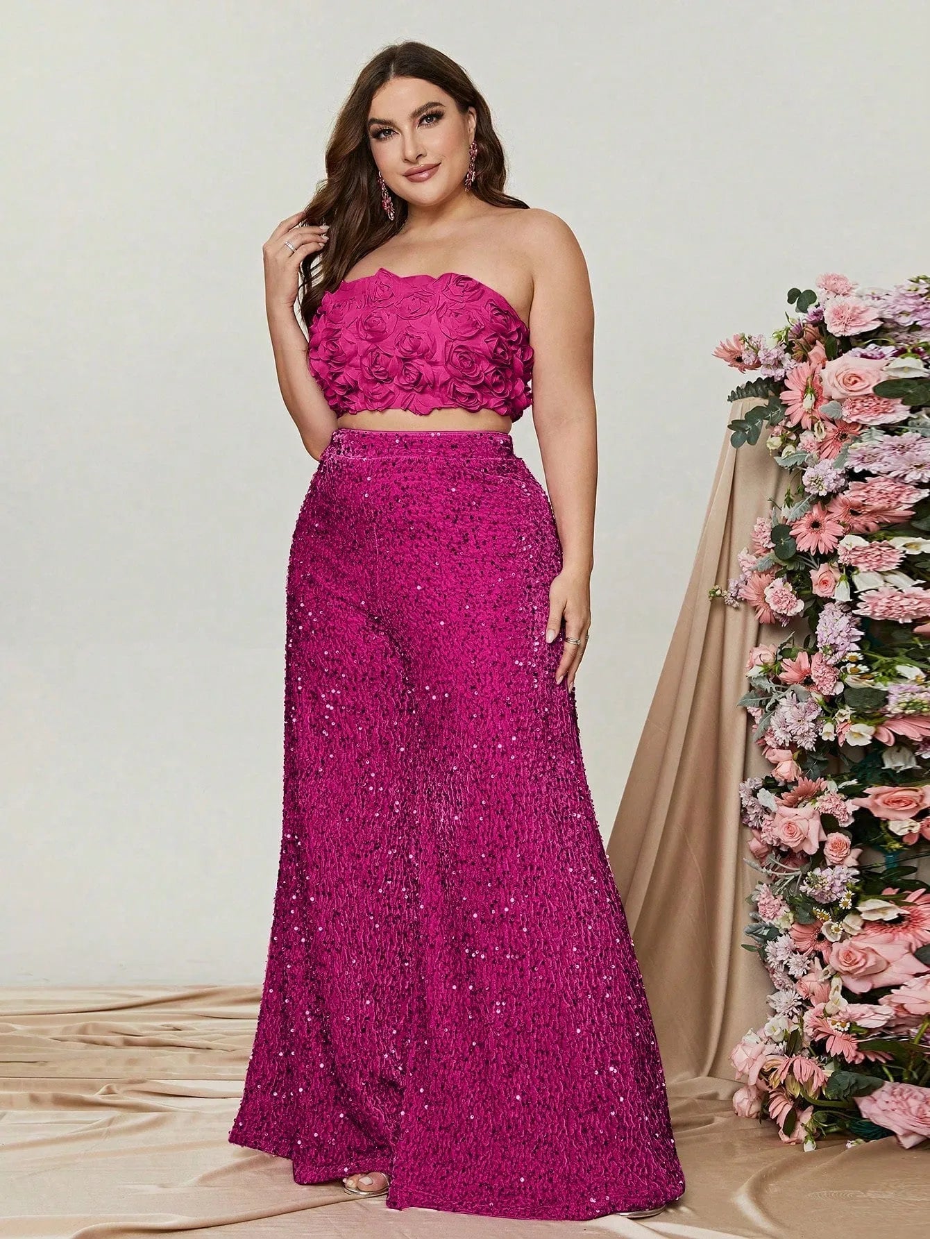 Additional product view of Plus-Size Strapless Sequin Women's Two-Piece Formal Set