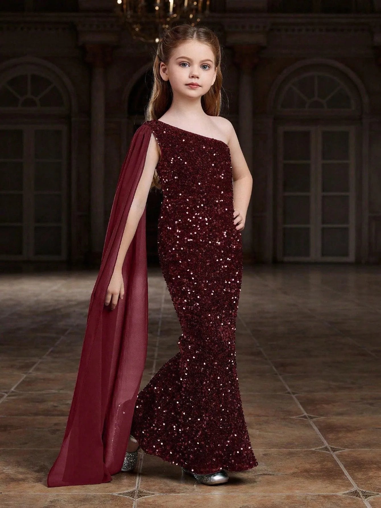 Additional product view of Draped Side One-Shoulder Sequin Mermaid Sleeveless Tween Girls' Party Dress