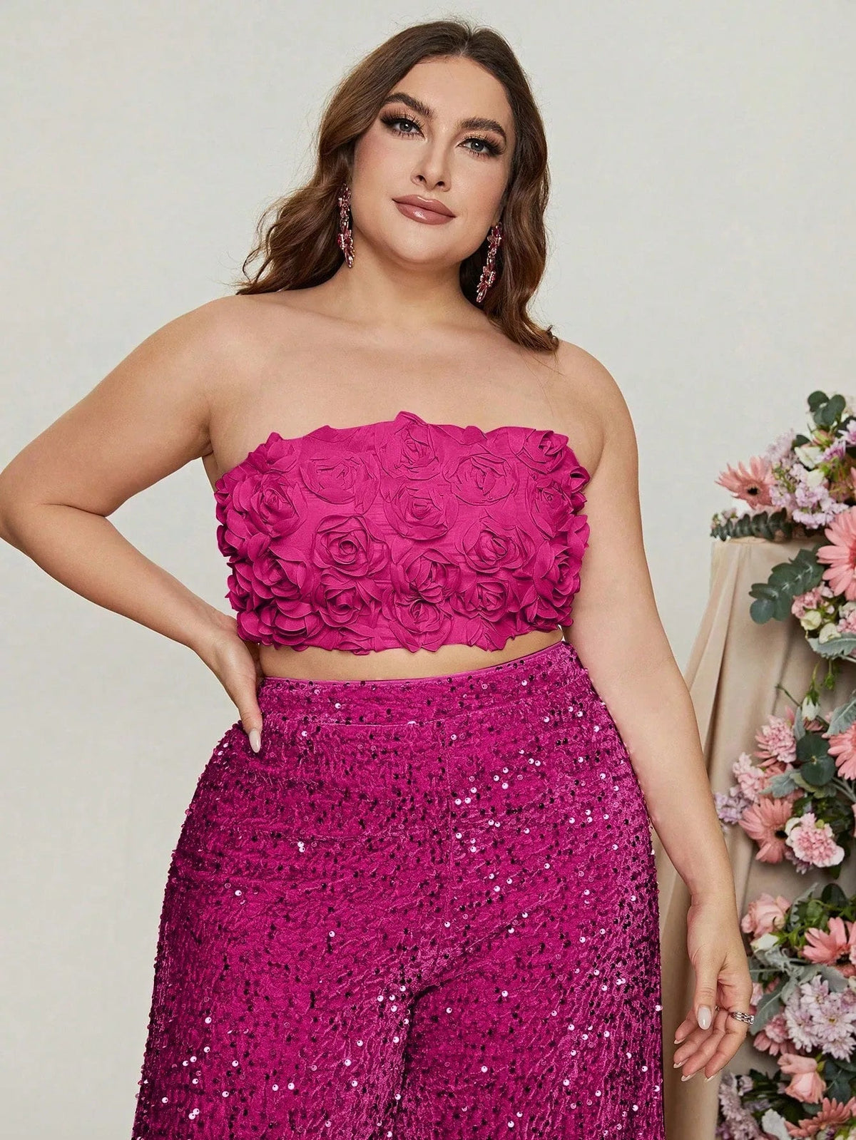 Additional product view of Plus-Size Strapless Sequin Women's Two-Piece Formal Set