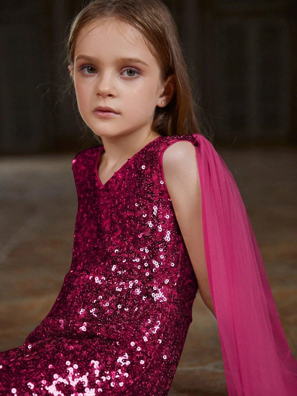 Additional product view of Cloak-Sleeve V-Neck Sequin Tween Girls' Party Jumpsuit