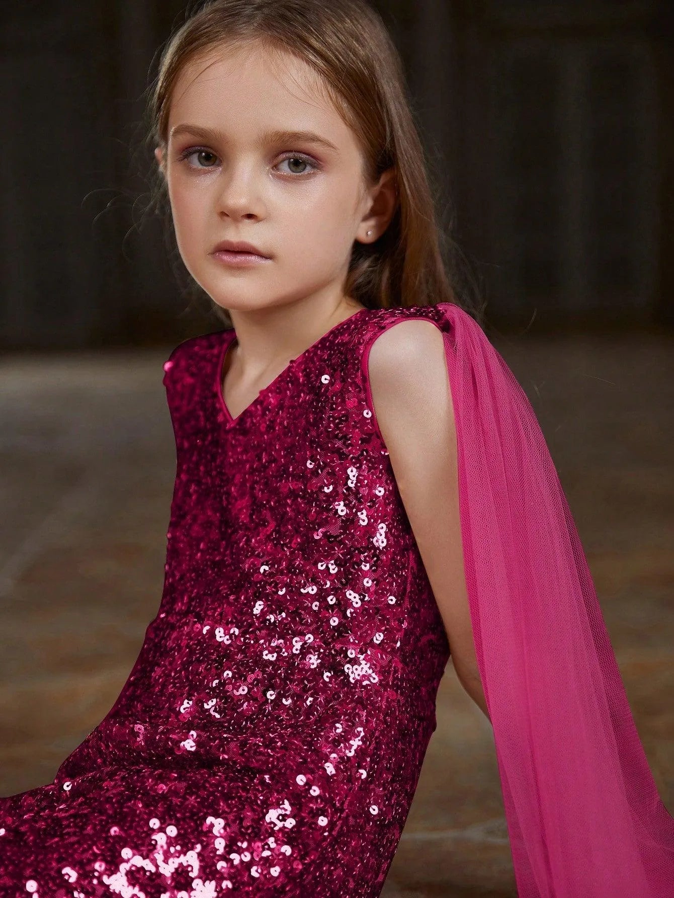 Additional product view of Cloak-Sleeve V-Neck Sequin Tween Girls' Party Jumpsuit