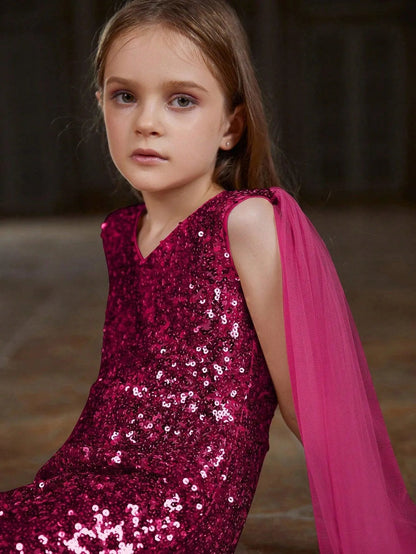 Additional product view of Cloak-Sleeve V-Neck Sequin Tween Girls' Party Jumpsuit