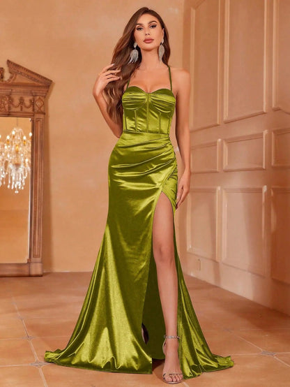 Additional product view of Cami Strap Satin Backless Mermaid Sleeveless Evening Gown