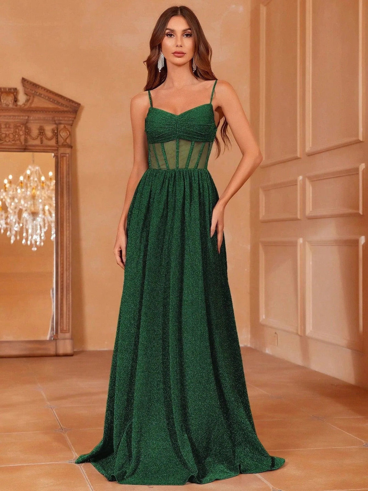 Additional product view of Cami Strap A-Line Sleeveless Maxi Evening Gown