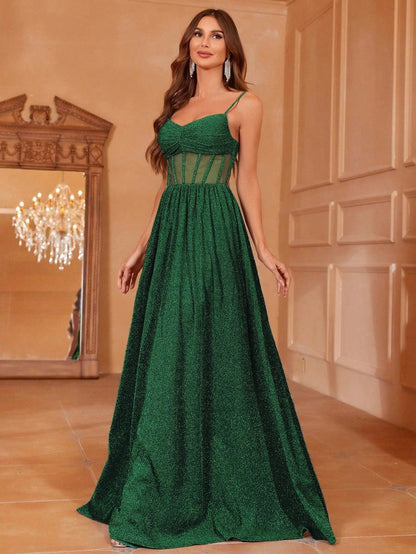 Additional product view of Cami Strap A-Line Sleeveless Maxi Evening Gown