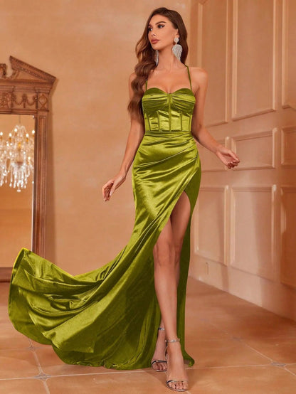 Additional product view of Cami Strap Satin Backless Mermaid Sleeveless Evening Gown