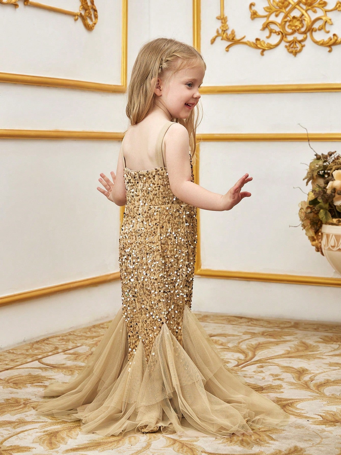 Young Girls' Sleeveless Mesh Overlay Sequin Mermaid Party Dress – view 8