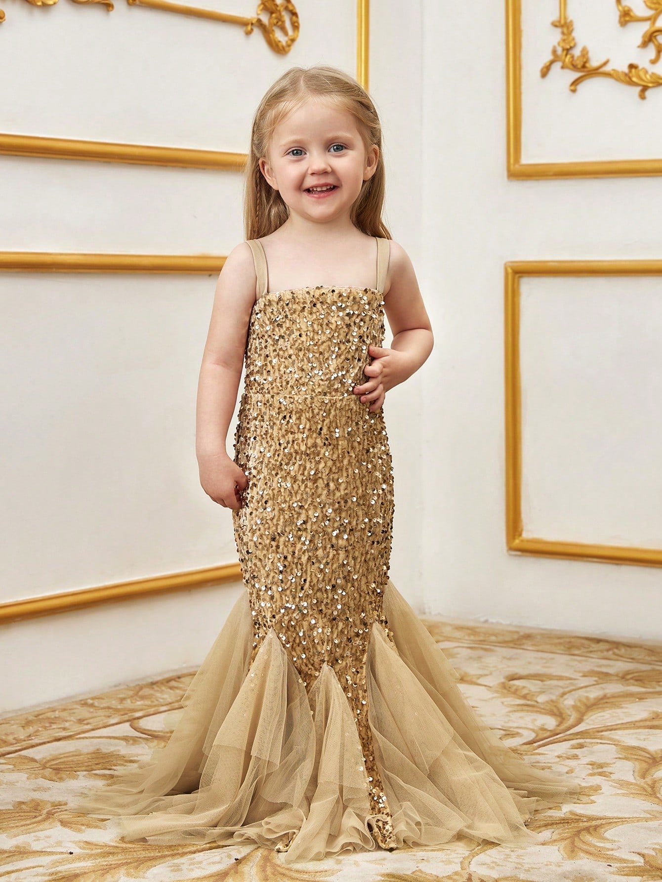 Young Girls' Sleeveless Mesh Overlay Sequin Mermaid Party Dress – view 10